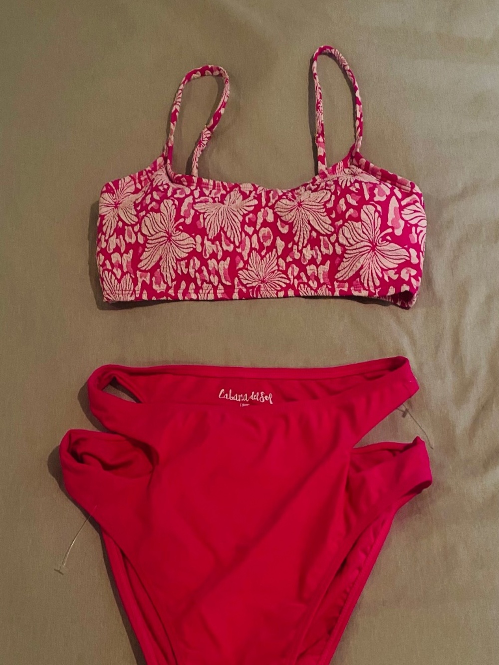 Cabana Del Sol Pink & White Bikini Set size Large